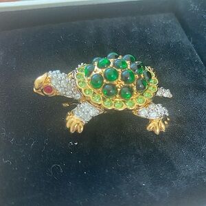 Vintage Swarovski Swan Signed Turtle Brooch with Box